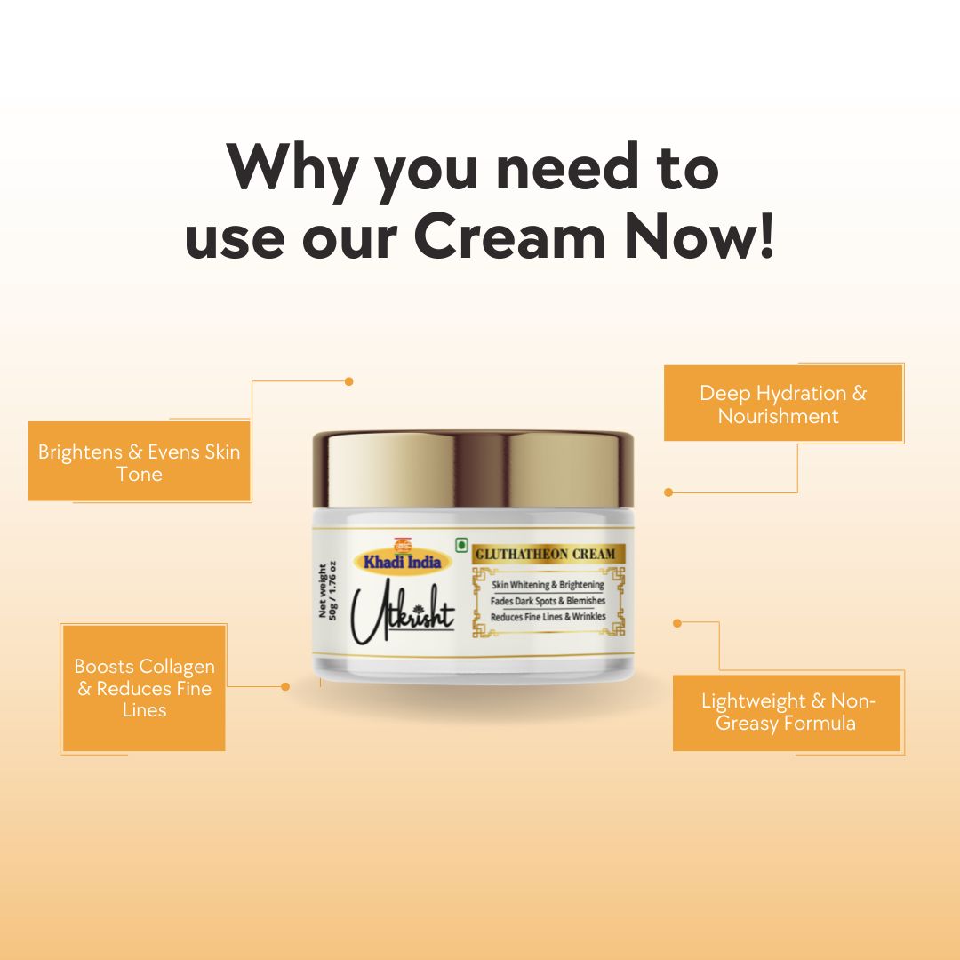 Khadi Essentials Glutathione Skin Brightening & Radiance Face Cream (50g) | For Clear, Smooth & Glowing Skin
