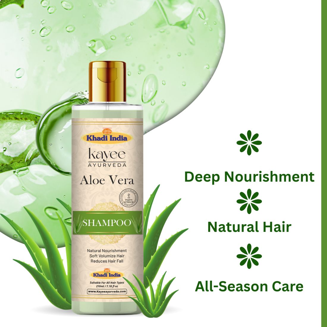 Kayee Ayurveda Aloe Vera Shampoo for Dry & Damaged Hair | Herbal Shampoo with Aloe Vera for Scalp Cleansing, Hair Nourishment, Moisturization, Softness, Smoothness & Healthy-Looking Shine | 210 ml