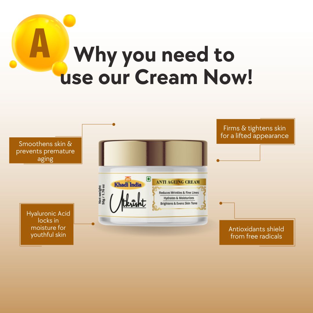 Utkrisht Khadi Pure Anti-Ageing Face Cream (50g) | For Wrinkle Reduction, Skin Firming & Youthful Radiance