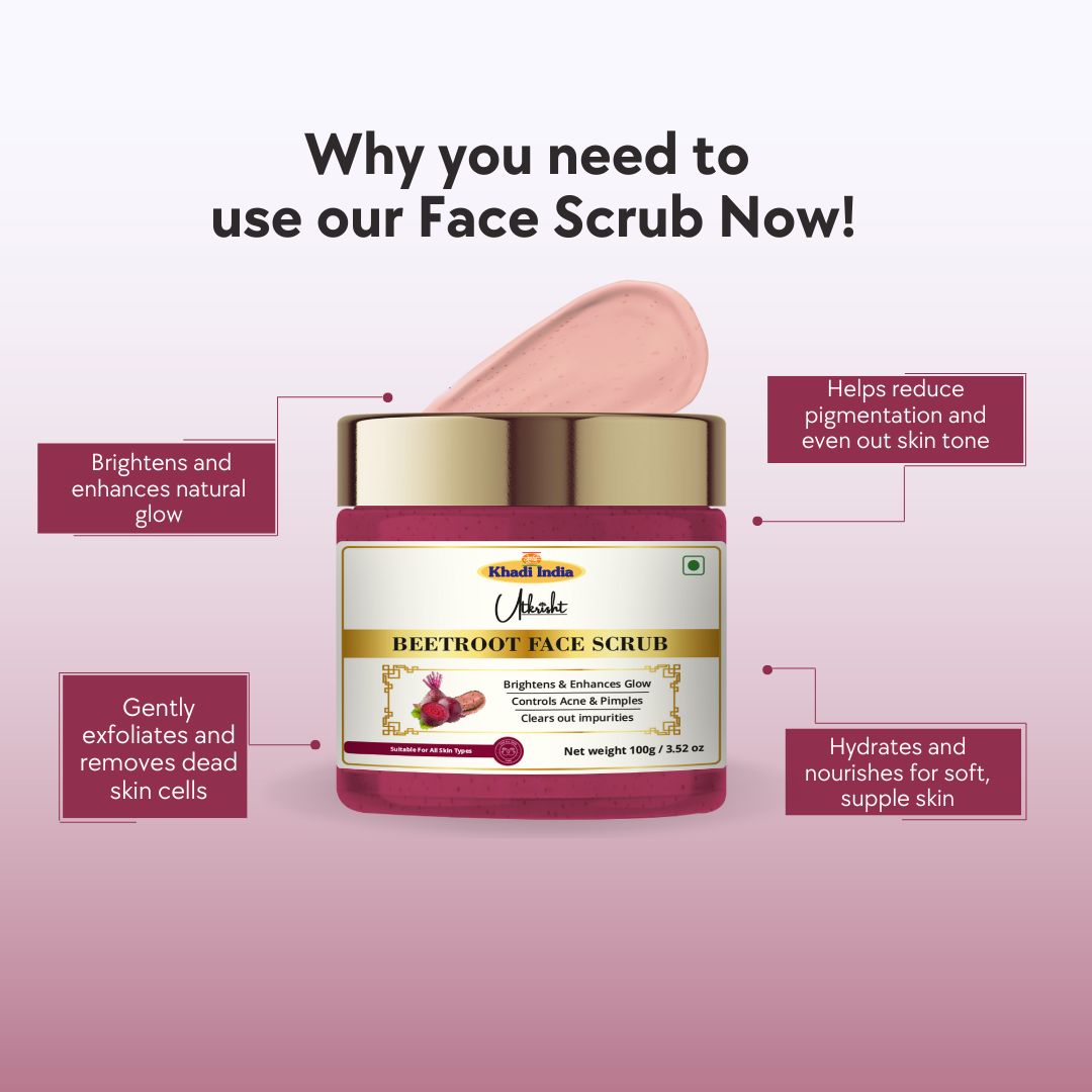 Khadi Beetroot Face Scrub | Natural Exfoliating Scrub with Beetroot Extract | Helps Remove Dead Skin, Dirt & Surface Impurities | De-Tan, Skin Brightening & Radiance Care | Helps Improve Skin Texture & Glow | For All Skin Types | 100 gm