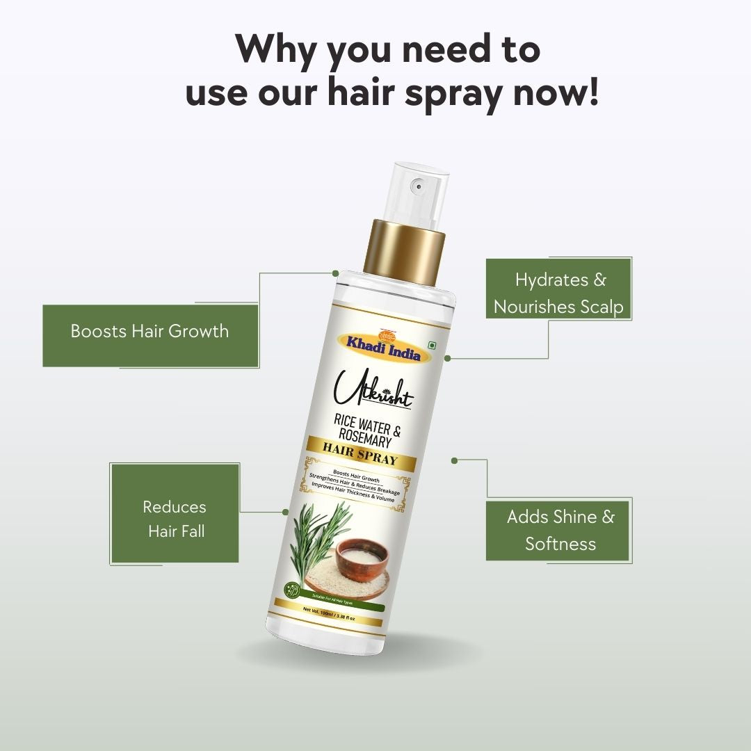 Utkrisht Khadi Pure Rice Water & Rosemary Hair Spray | Strengthening Scalp Tonic for Hair Growth & Hair Fall Control