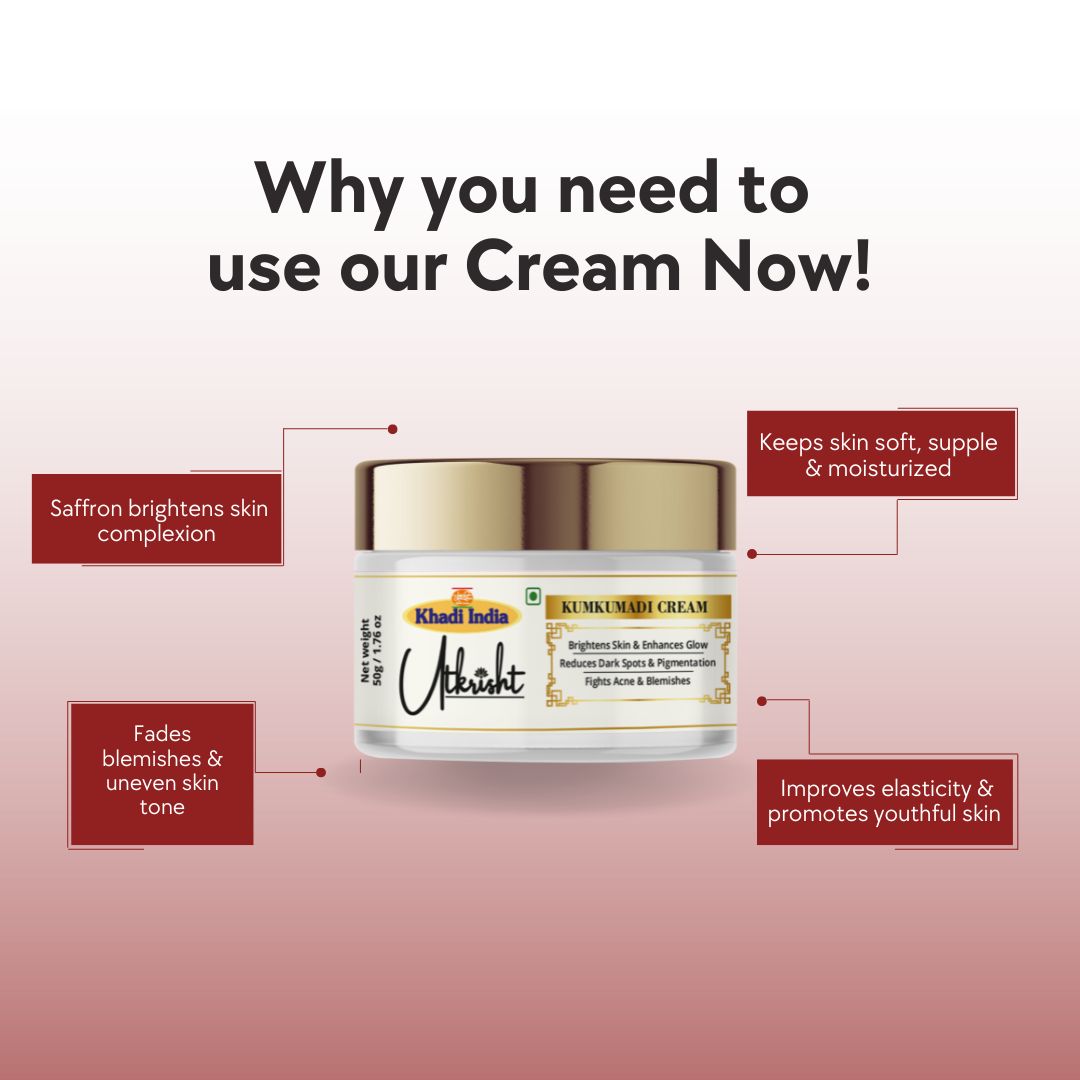 Utkrisht Khadi Pure Kumkumadi Cream | Ayurvedic Formula with Saffron for Glowing Skin & Pigmentation Control