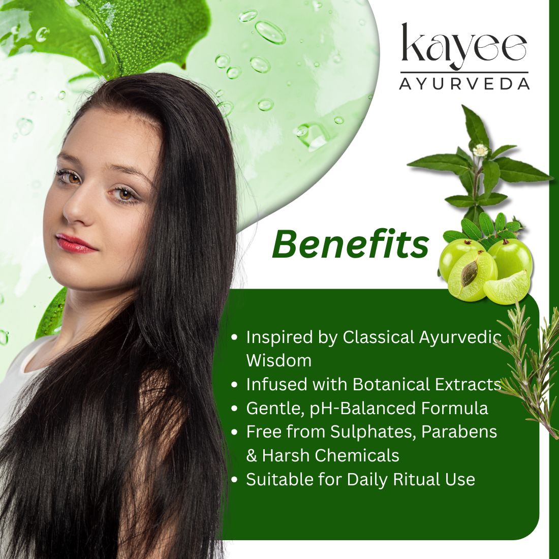 Kayee Ayurveda Amla Bhringraj Rosemary Shampoo for Men & Women | Herbal Hair Cleanser with Amla, Bhringraj & Rosemary | Helps Cleanse Scalp, Condition Hair, Improve Texture, Reduce Dryness & Maintain Healthy-Looking Hair | 210 ml