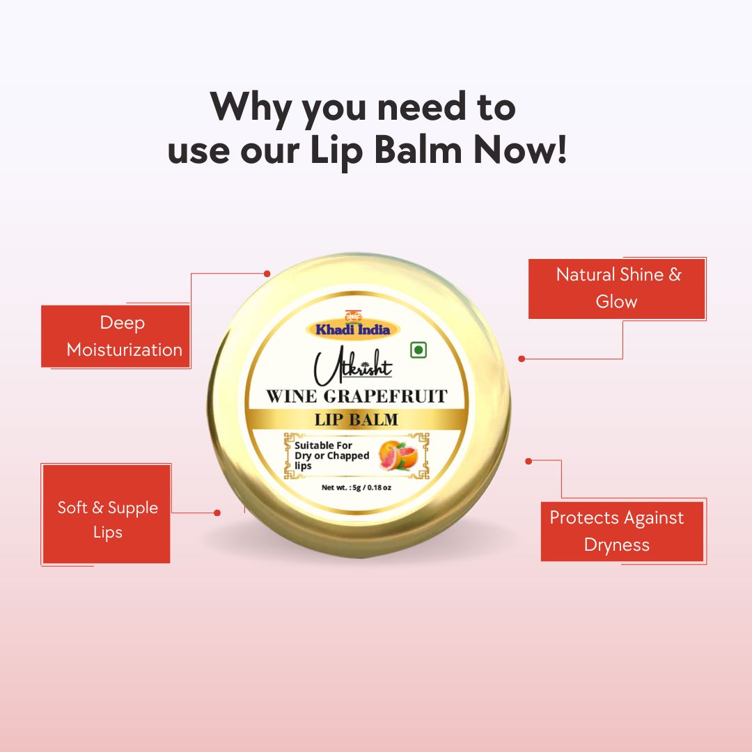 Khadi Grapefruit Lip Balm for Dry & Chapped Lips | Herbal Moisturizing Lip Care | Helps Keep Lips Soft & Smooth | 5 gm