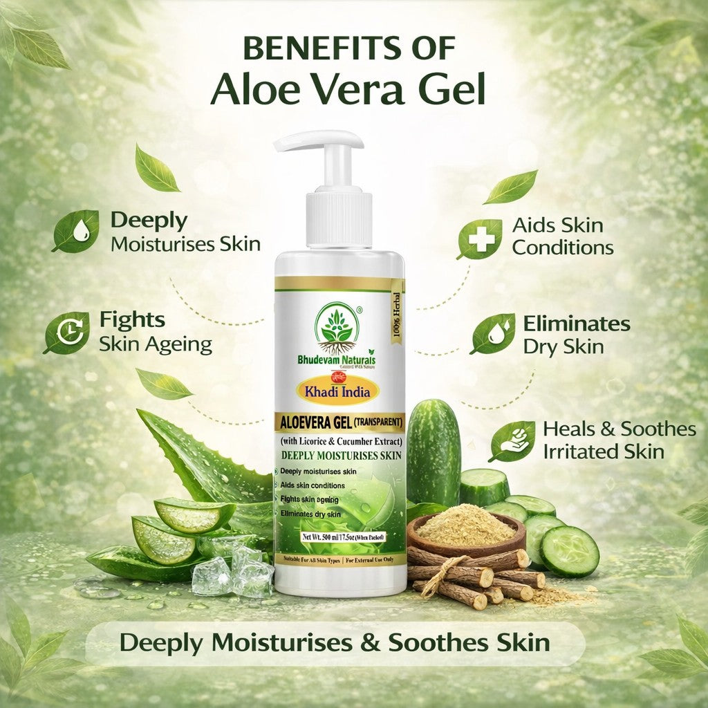 Bhudevam Naturals Khadi Aloe Vera Gel for Acne & Pimples – Reduces Redness & Blemishes Transparent- 500GM
