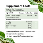 Raskam Green Coffee Bean 800 mg -60 Capsules with 50% CGA- Burns Extra Fat & Boosts Metabolism