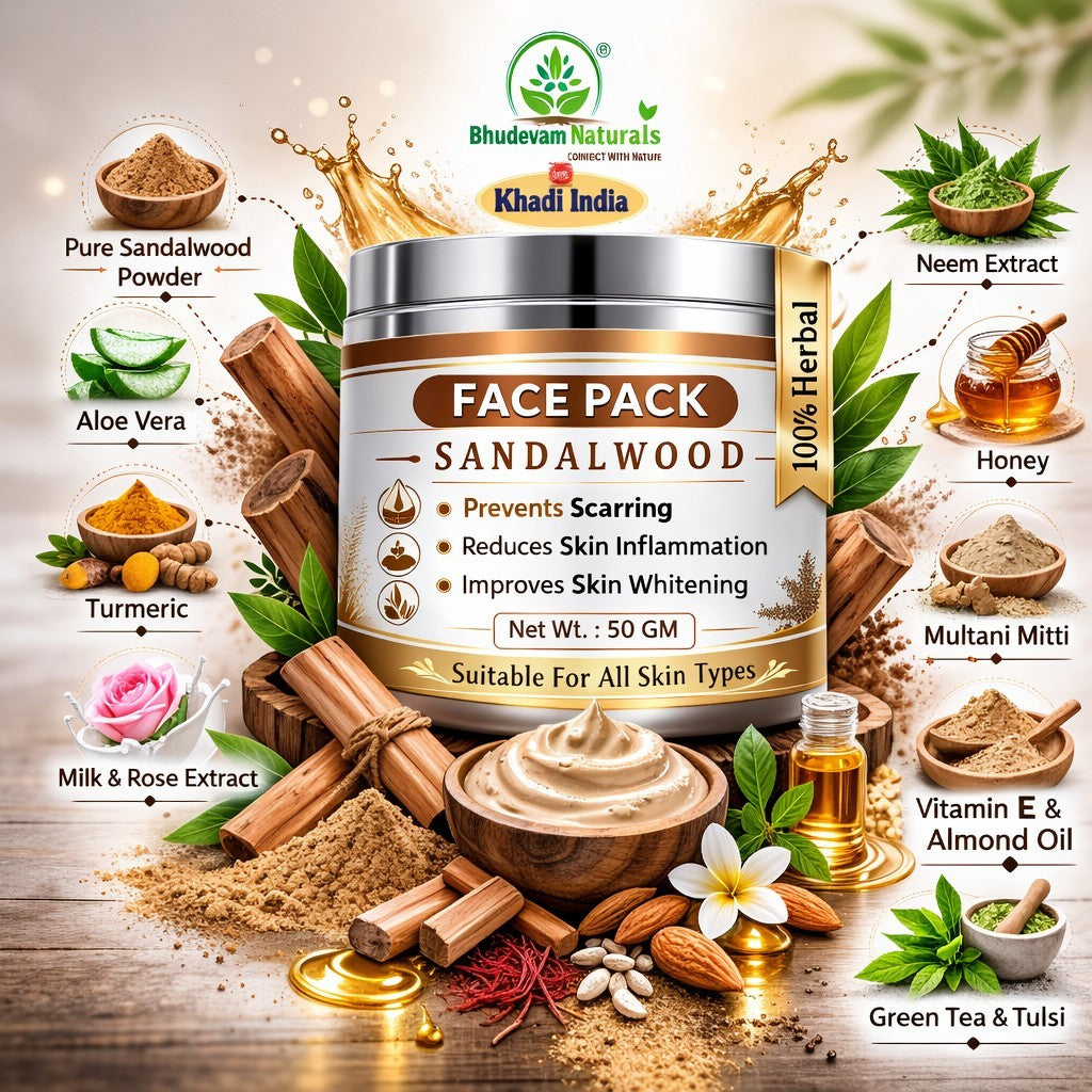Bhudevam Naturals Khadi Sandalwood Face Pack for Skin Brightening & Glow- 100GM (Pack of 2)