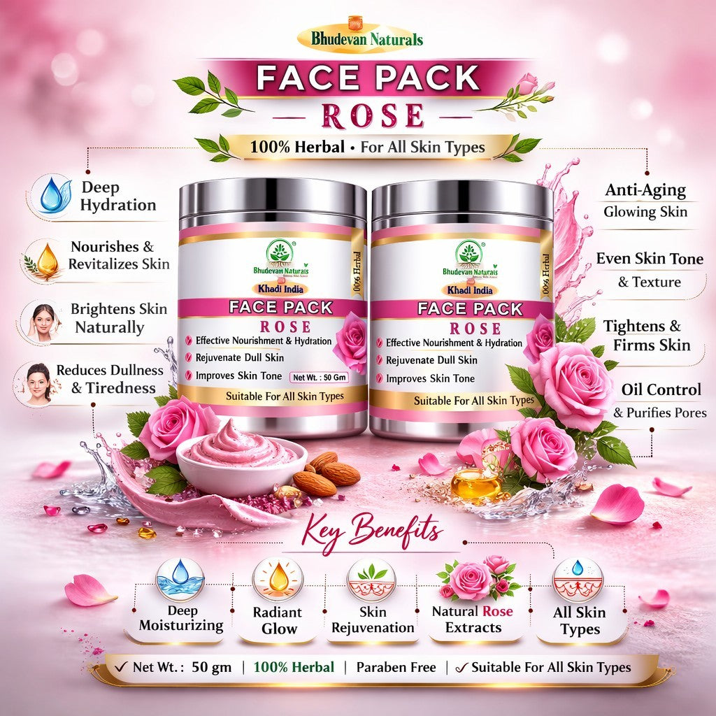 Bhudevam Naturals Khadi Herbal Rose Face Pack Skin Brightening Face Mask for Glow, Pigmentation & Deep Cleansing- 100GM (Pack of 2)