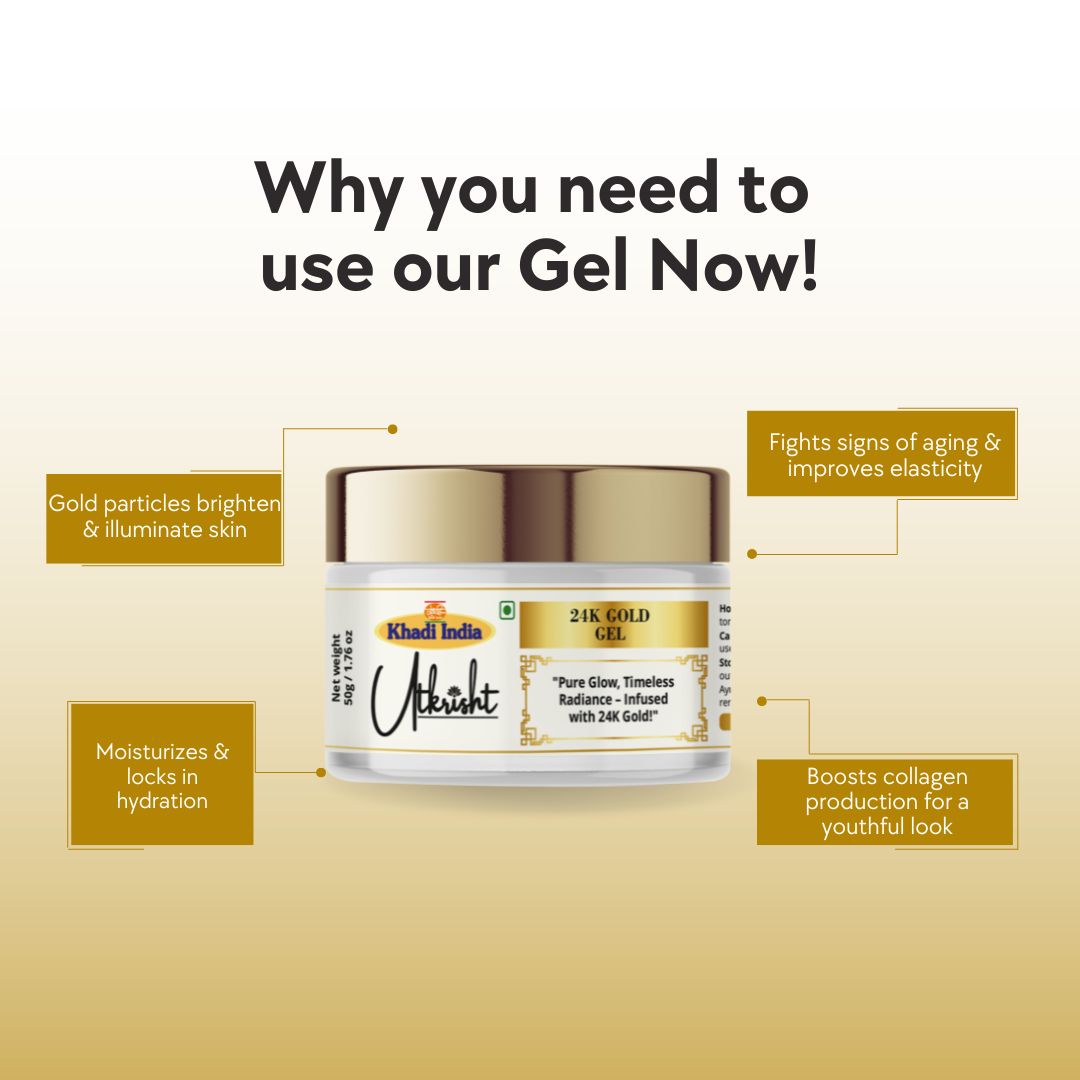Khadi 24K Gold Face Gel for Glowing & Brightening Skin | Hydrating Gel for Dull & Tired-Looking Skin | Lightweight, Non-Sticky & Non-Greasy Face Moisturizer | For Men & Women | 50 gm
