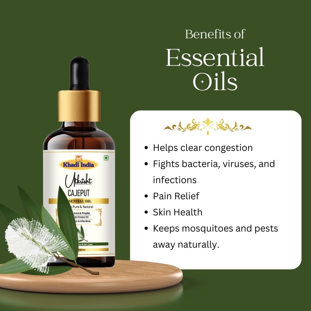 Khadi Cajeput Essential Oil | Pure & Natural Cajeput Oil for Body Massage & Aromatherapy | Refreshing Herbal Essential Oil for Respiratory Wellness & Muscle Care | 15 ml