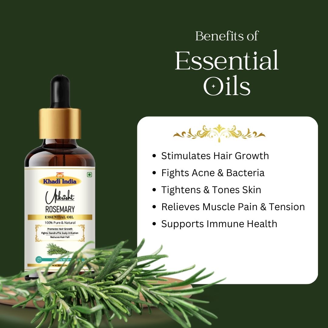 Khadi Rosemary Essential Oil | Pure & Natural Rosemary Oil for Hair & Scalp Care | Herbal Essential Oil for Hair Fall & Dandruff Care | Scalp Nourishing & Aromatherapy Oil | 15 gm