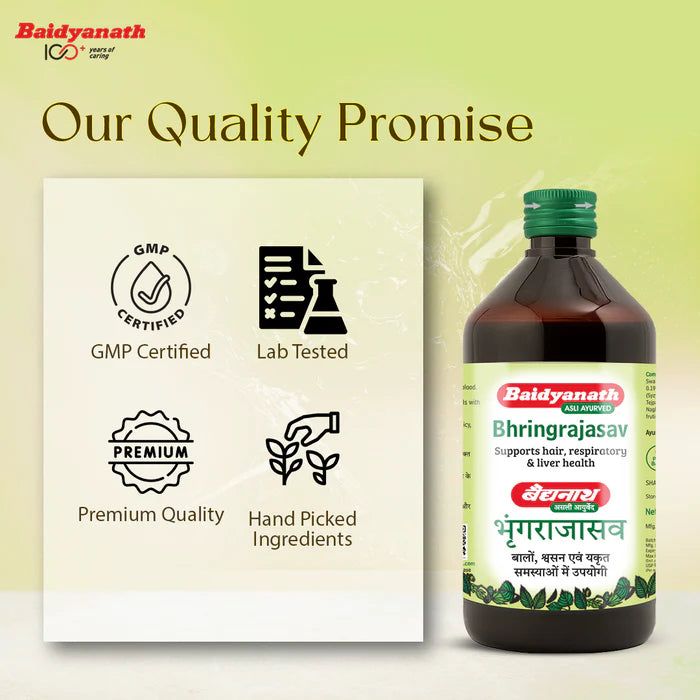 Baidyanath Bhringrajasav | Ayurvedic Hair Tonic for Hair Fall | Liver & Respiratory Health - 450ml
