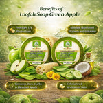 Bhudevam Naturals Khadi Green Apple Loofah Soap – Natural Exfoliating Bath Soap for Fresh & Glowing Skin- 250GM (Pack of 2)