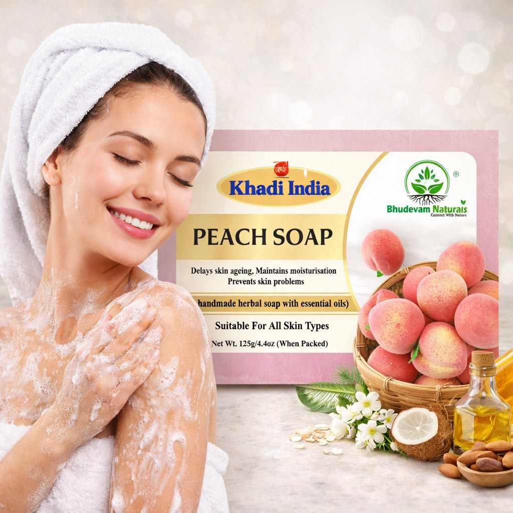 Bhudevam Naturals Khadi Handmade Peach Soap for Smooth & Radiant Skin- 500GM (Pack of 4)