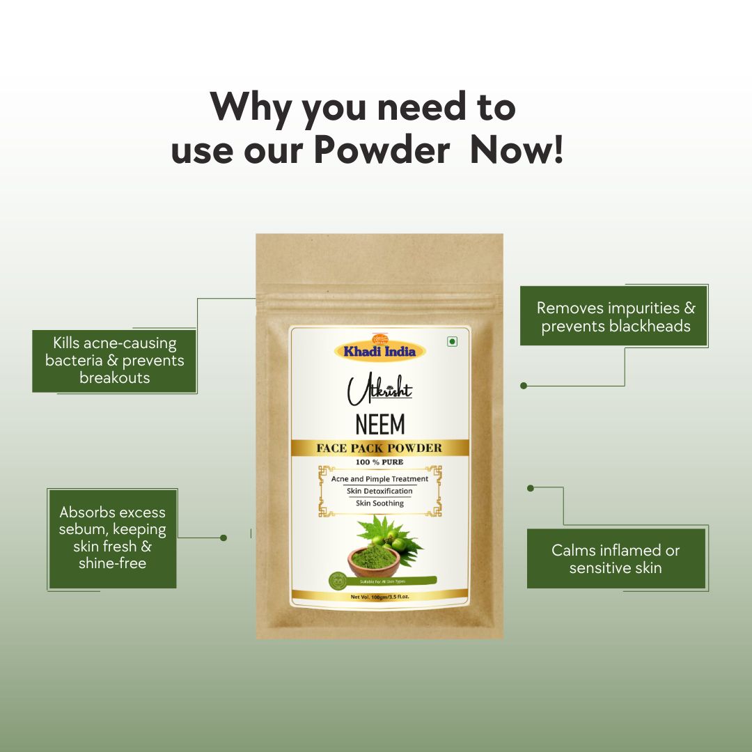 Khadi Neem Powder for Face & Hair | 100% Natural & Pure Neem Leaf Powder | Helps Control Acne, Pimples & Dandruff | Skin Purifying & Scalp Cleansing | For All Skin Types