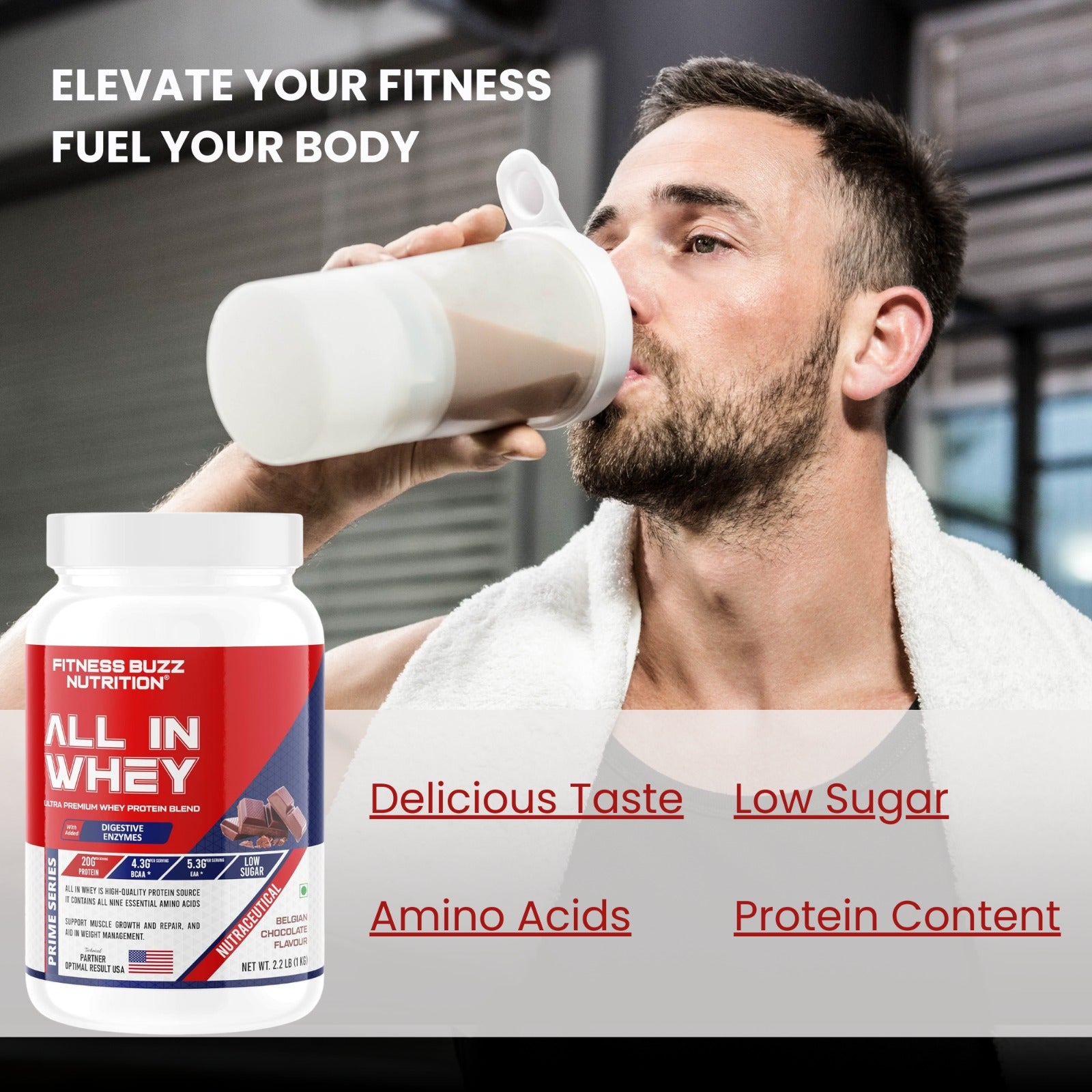 Fitness Buzz Nutrition All in Whey with Added Digestive Enzymes I 20G Protein Per Serving I 4.3 BCAA Per Serving I 5.3G EAA Per Serving I Low Sugar I Nutraceutical I Veg I Malai Kulfi