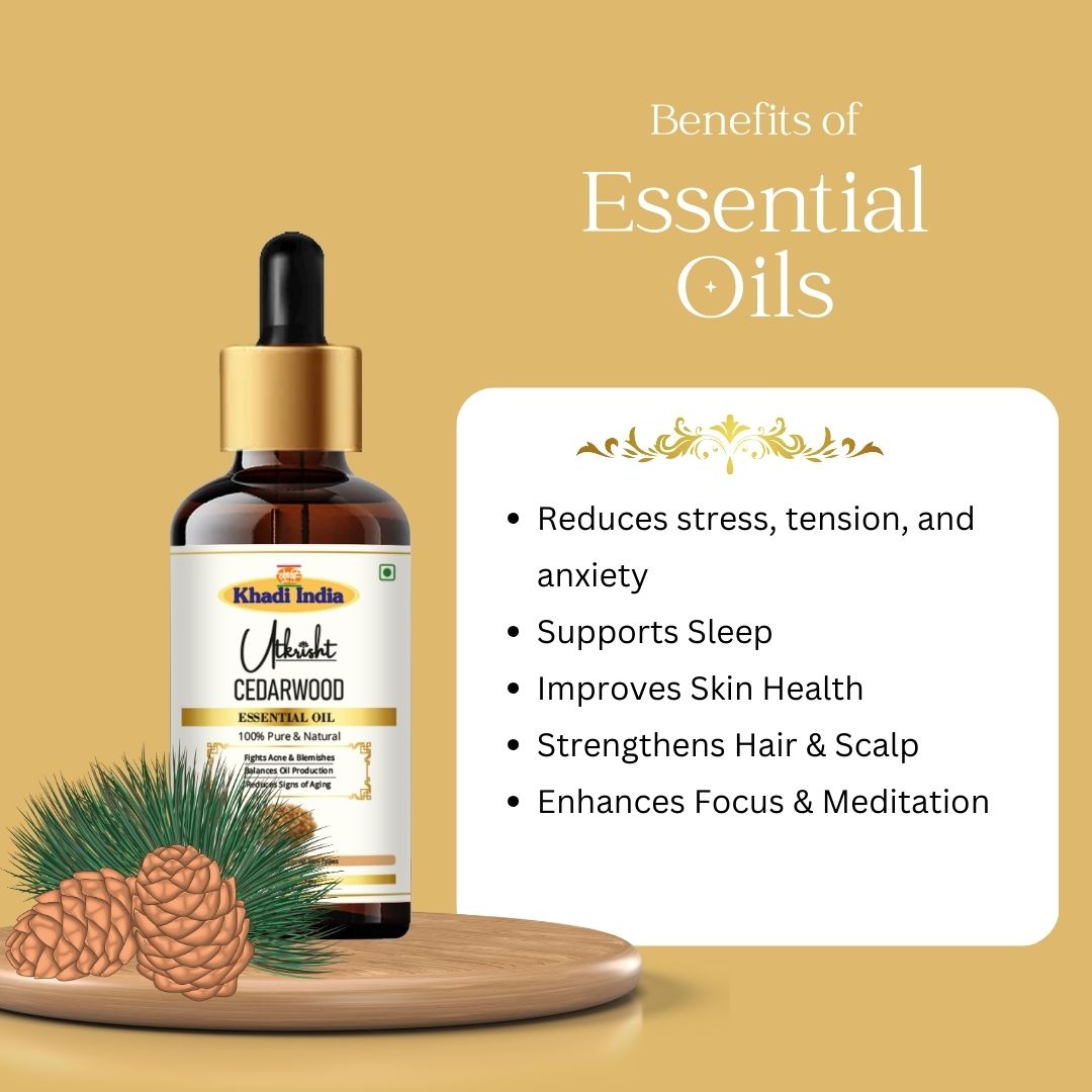 Khadi Cedarwood Essential Oil | Pure & Natural Cedarwood Oil for Hair & Scalp Care | Essential Oil for Dandruff & Healthy-Looking Hair | Scalp Care, Massage & Aromatherapy Oil | 15 ml