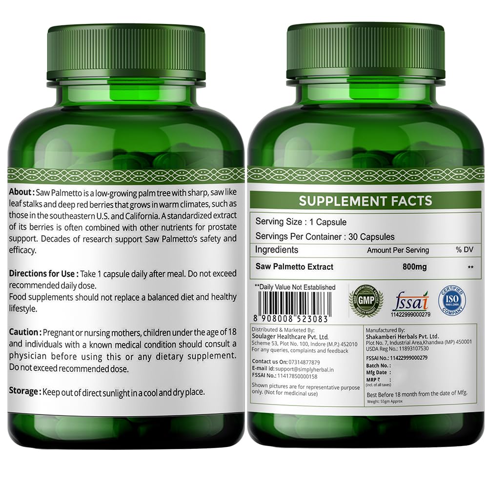 Simply Herbal Saw Palmetto Extract Capsule - 30 Veg Capsules