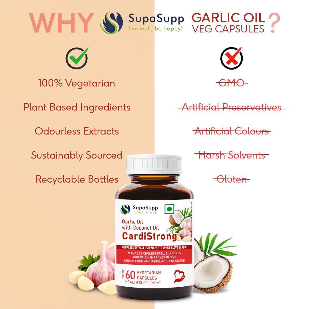 Sri Sri Tattva SupaSupp Garlic Oil Vegetarian Capsule With Coconut Oil, CardiStrong,
