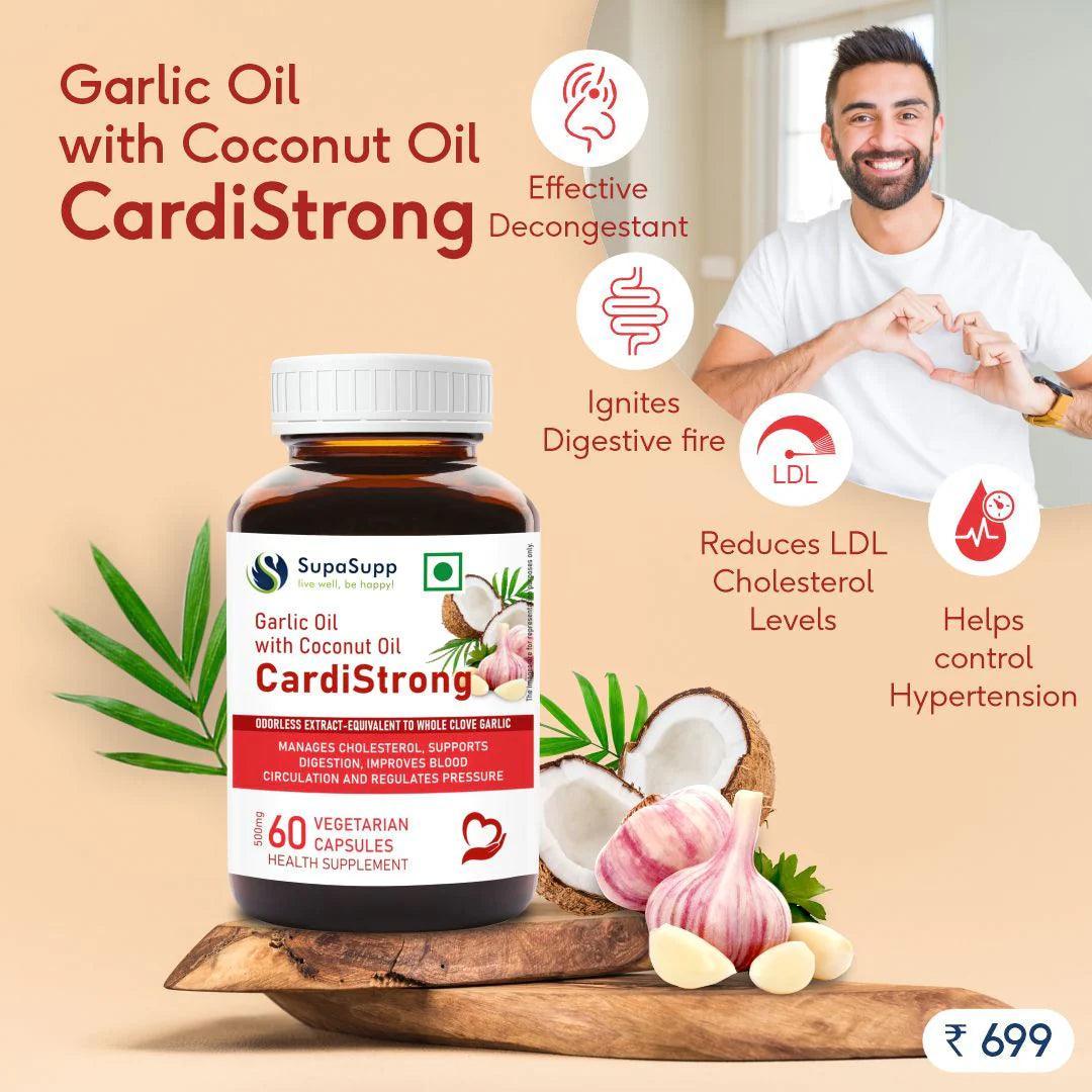 Sri Sri Tattva SupaSupp Garlic Oil Vegetarian Capsule With Coconut Oil, CardiStrong,
