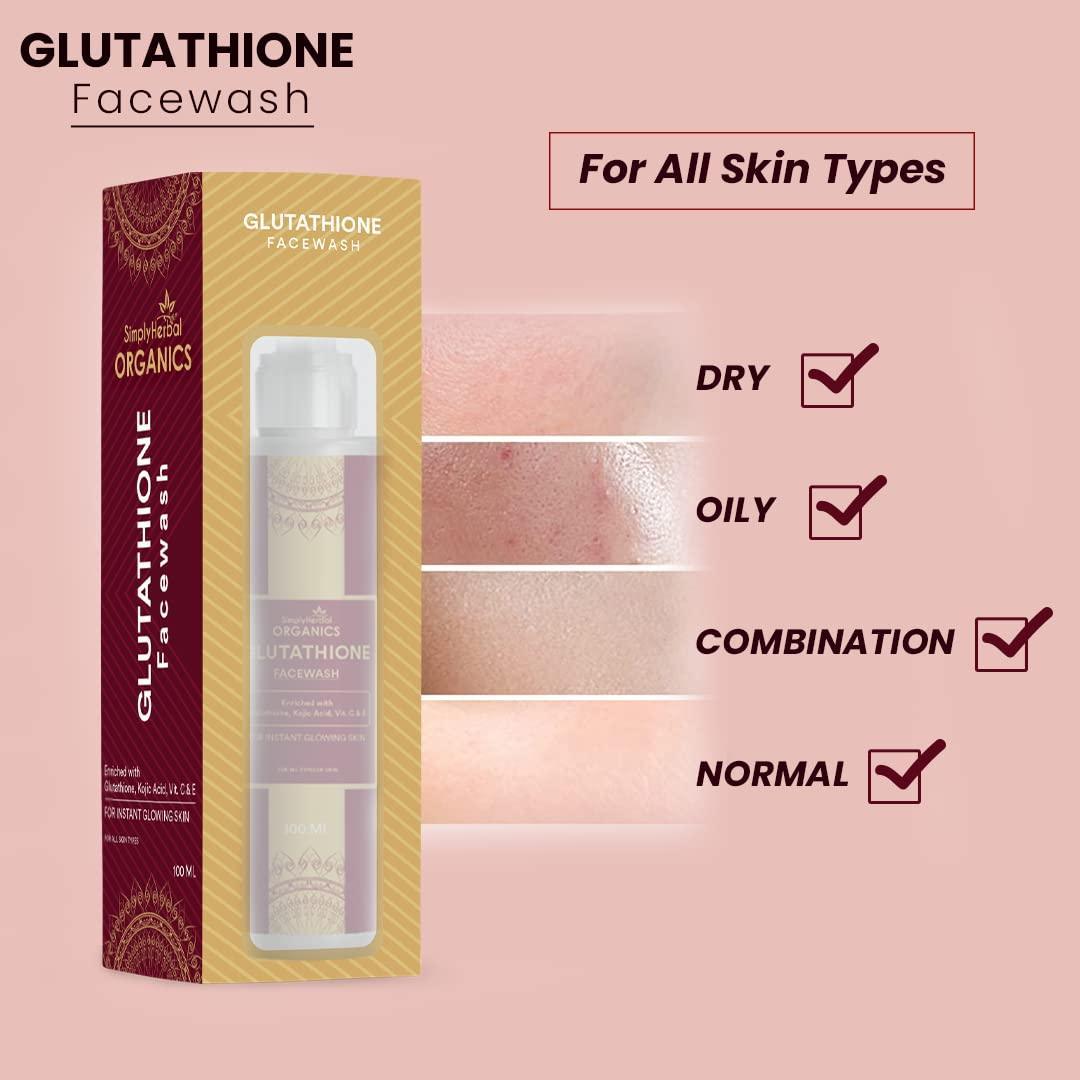 Simply Herbal Glutathione Face Wash with Vitamin C & E, Kojic Acid | Oil Control & Cleansing | Hydrating Daily Face Wash - 100ml
