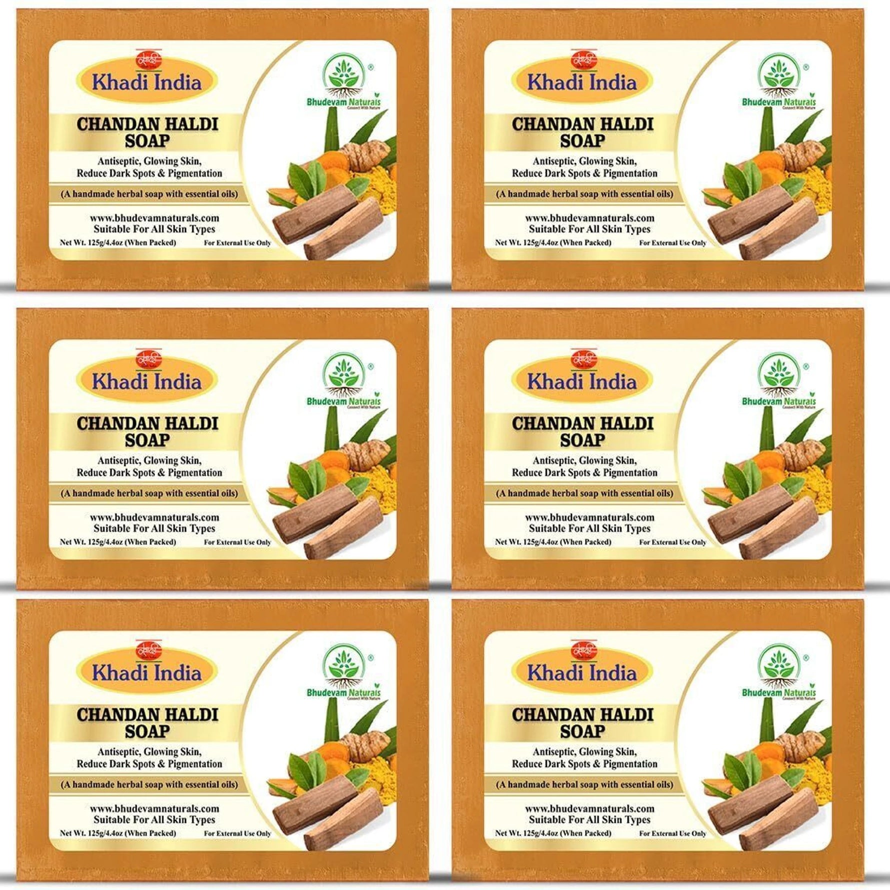 Bhudevam Naturals Khadi Sandalwood Handmade Soap – Herbal Chandan Soap for Face & Body, Smooth & Radiant Skin- 500GM (Pack of 4)