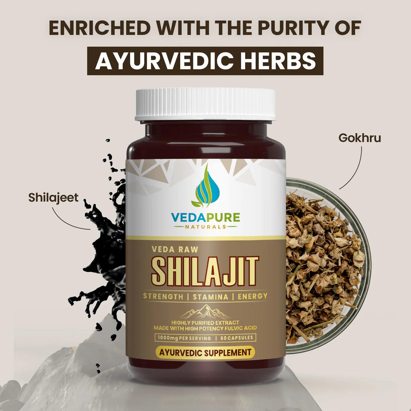 Vedapure Naturals Raw Shilajit Capsules for Strength & General Health-60 Capsules