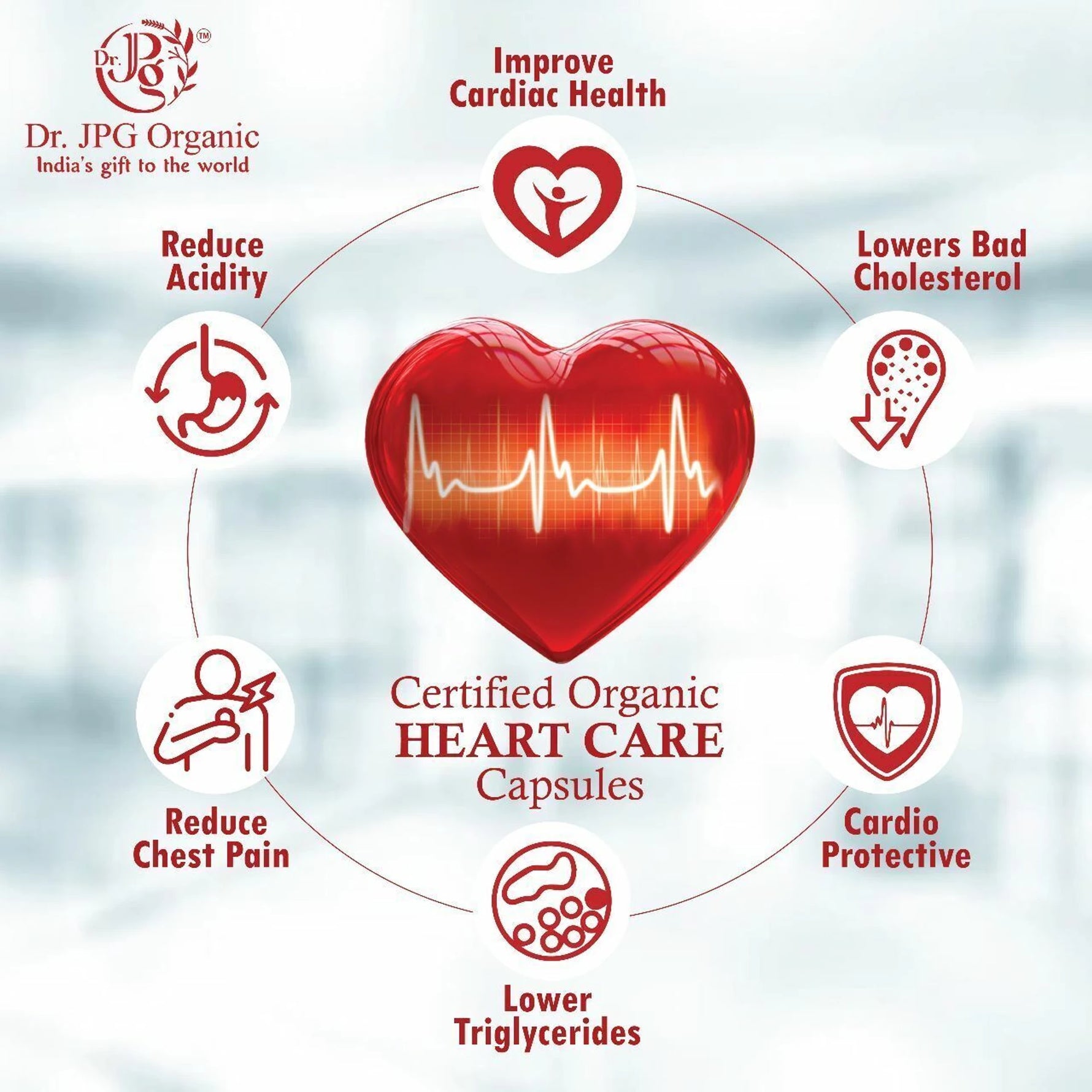 DR. JPG Organic Heart Care Capsules (500mg, 60 Veg Capsules) | For Cardiovascular Health, Blood Pressure & Lipid Management | 100% Certified Organic