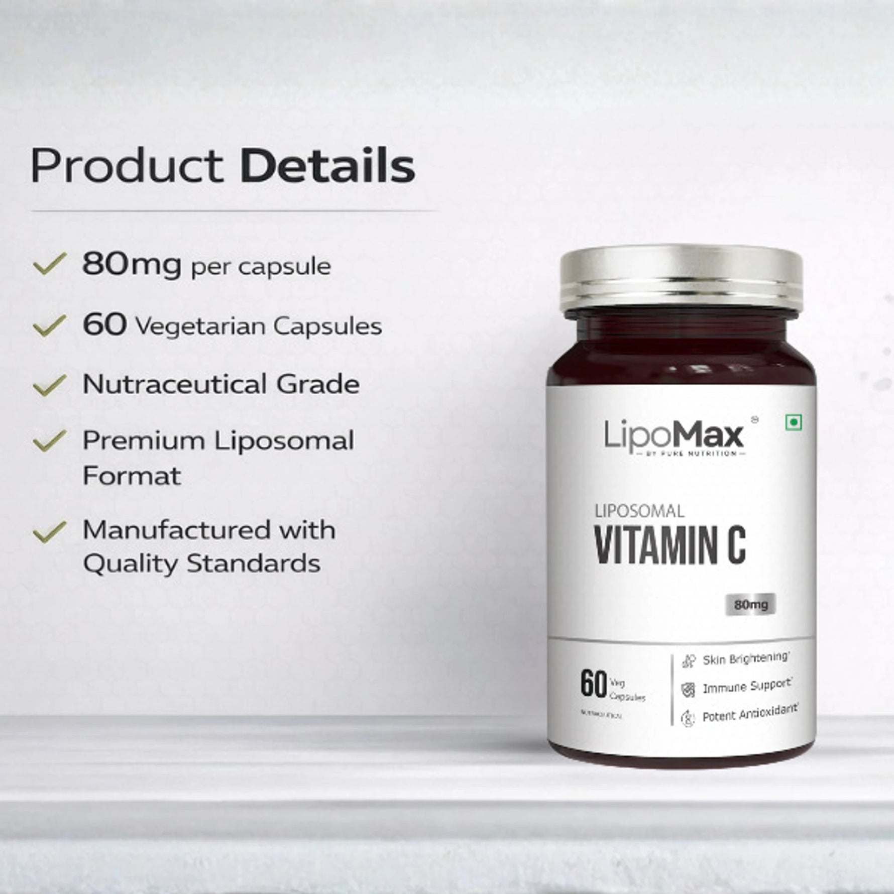 Pure Nutrition Liposomal Vitamin C 80mg (70%), 60 Capsules | Antioxidant & Immune Support