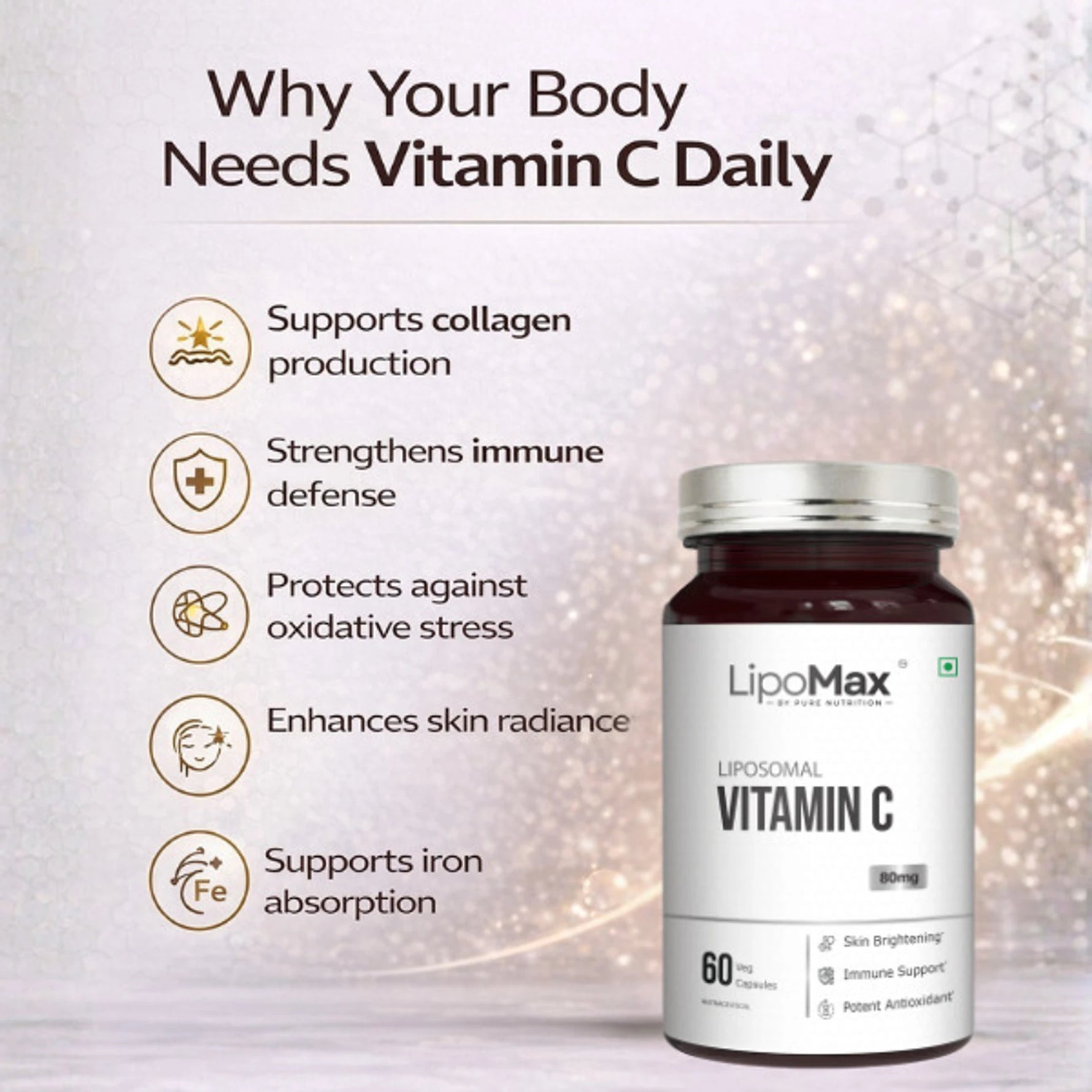 Pure Nutrition Liposomal Vitamin C 80mg (70%), 60 Capsules | Antioxidant & Immune Support