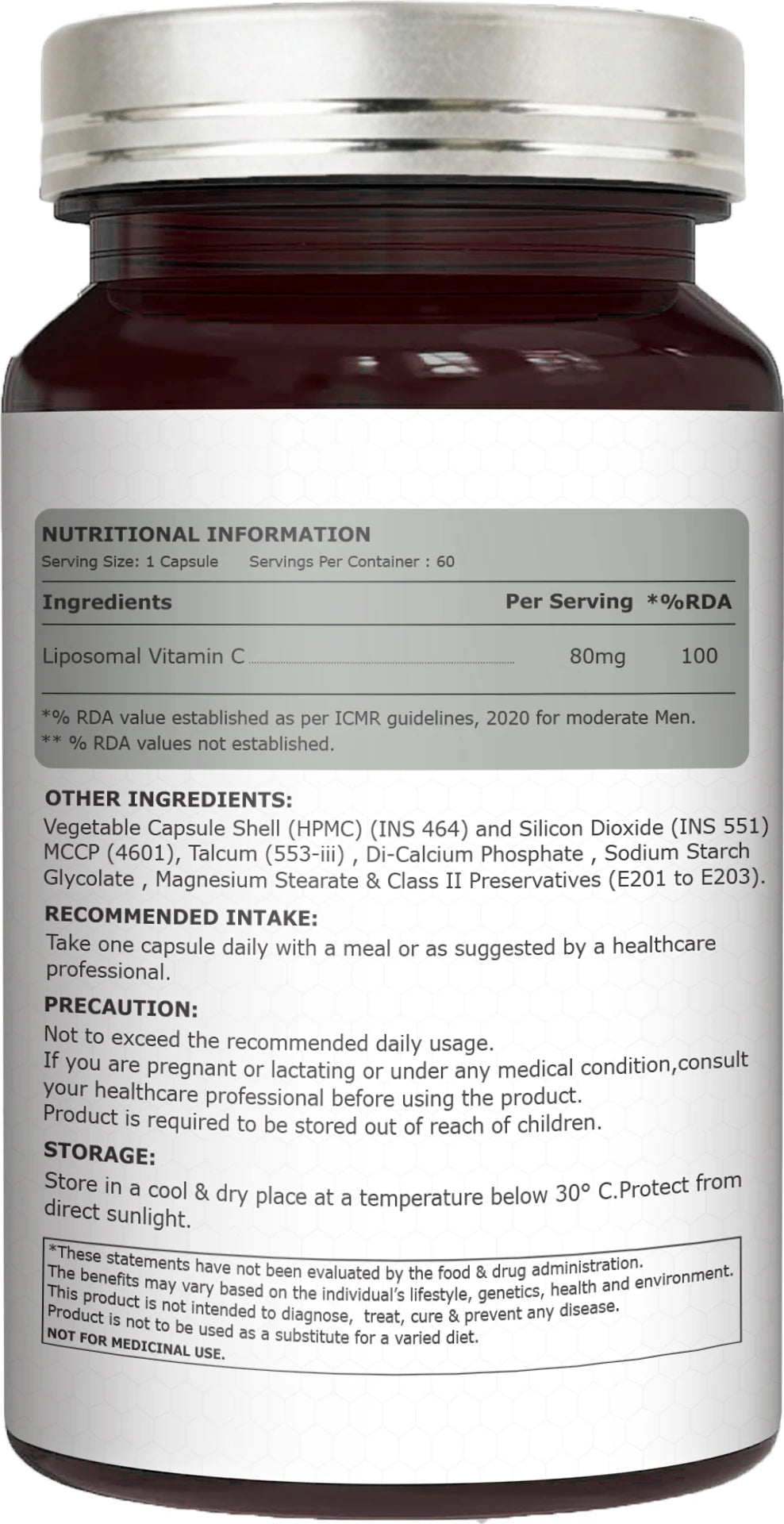 Pure Nutrition Liposomal Vitamin C 80mg (70%), 60 Capsules | Antioxidant & Immune Support