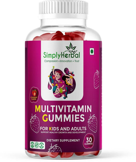 Simply Herbal Multivitamin Gummies Strawberry with 16 Vitamins and Minerals for Growth  – 30 Gummies