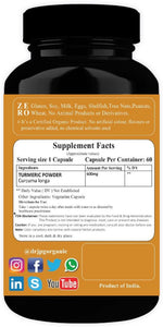 DR. JPG Organic Turmeric Capsules (500mg, 60 Veg Capsules) | For Skin Wellness & Joint Health | 100% Certified Organic