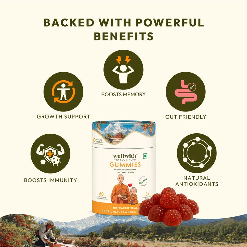 WellWith Sea Buckthorn Gummies With Natural Sugar (FOS) (30 Gummies)