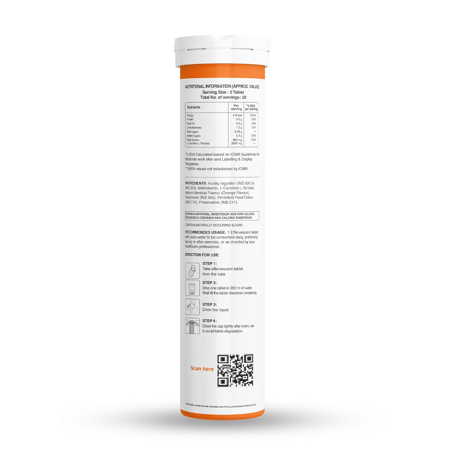 Pure Nutrition L-Carnitine Effervescent Tablets – 20 Tabs | Energy & Metabolism Support
