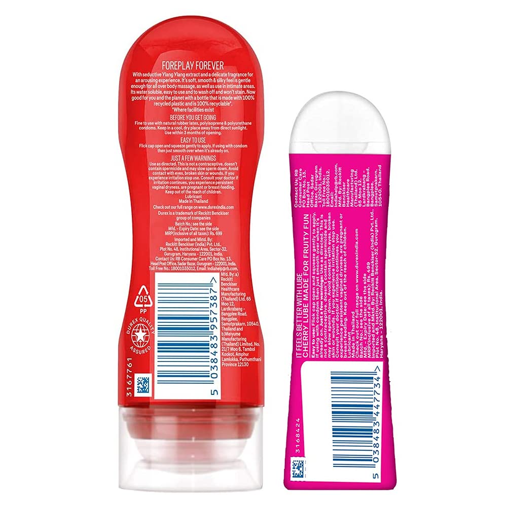 Durex Play Lubricant Gel, Cheeky Cherry - 50 ml & Durex Play Massage 2in1 Sensual - 200 ml