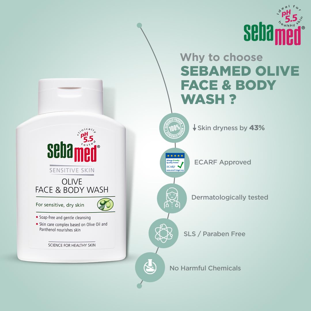 Sebamed Olive Face & Body Wash with Panthenol | For Sensitive & Dry Skin - 200ml