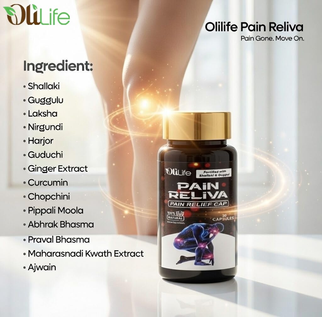 OliLife PainReliva Capsules 30 Capsules | Ayurvedic Joint Pain Medicine for Knee Discomfort, Back Aches, Joint Care, Arthritis Support, Inflammation Control, Muscle Bone Herbal Health & Mobility