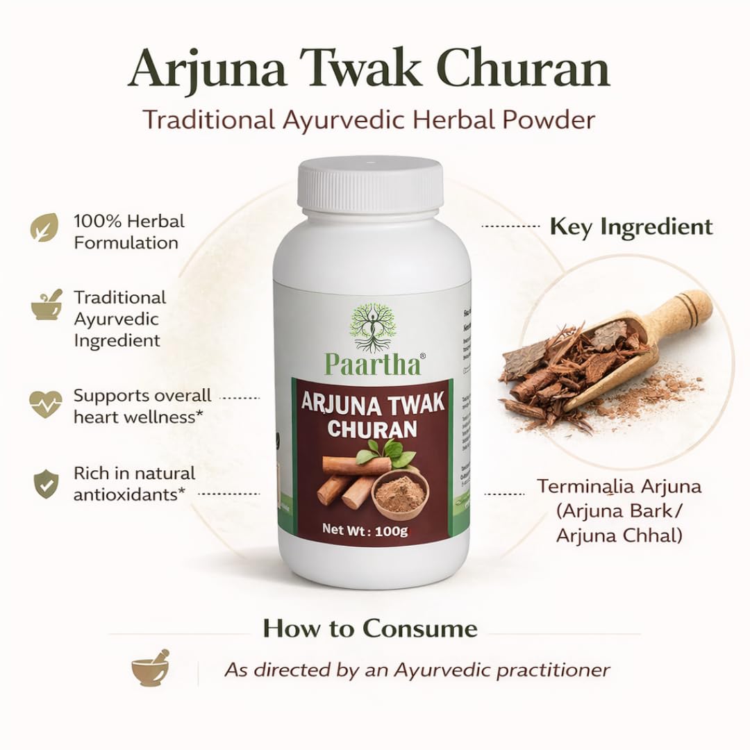 Paartha Arjun Churan Powder – Ayurvedic Arjuna Bark Supplement for Heart & Immunity Support – 100g