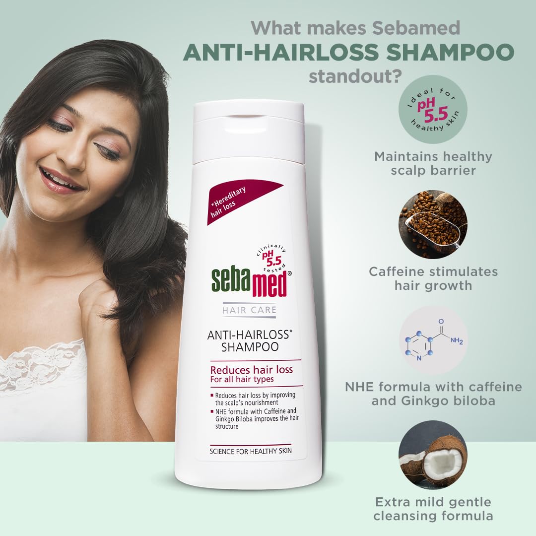 Sebamed Anti-Hairloss Shampoo with Caffeine & Ginko Biloba for Hair Care | For All Hair Types - 200ml