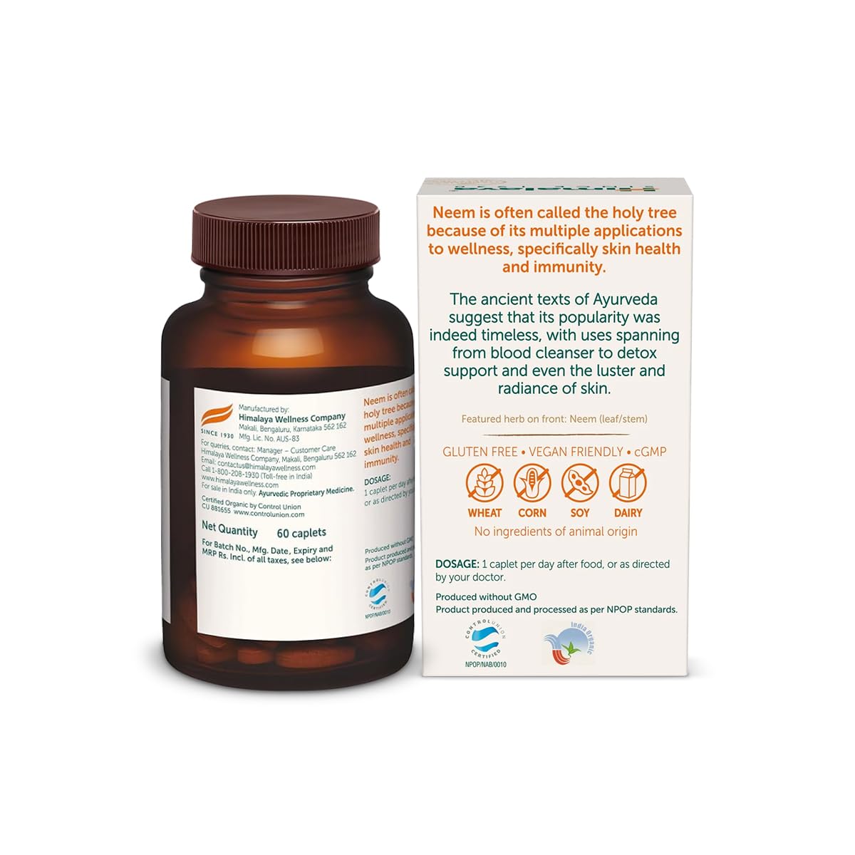 Himalaya Organic Neem Caplet | Skin Wellness| Controls acne | Helps fight acne