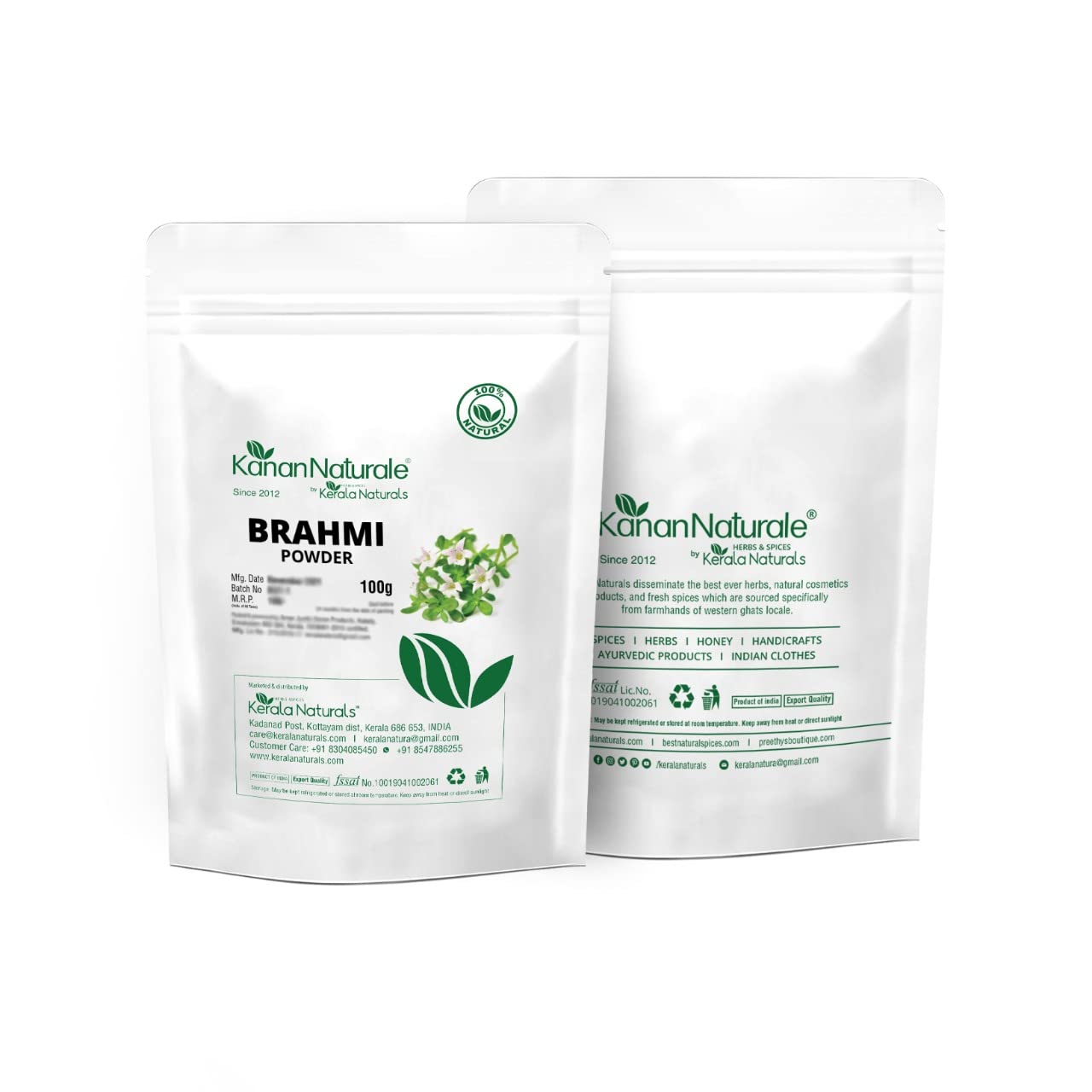Kerala Naturals Brahmi Powder 100g - Hair Growth & Volumizing Scalp Mask