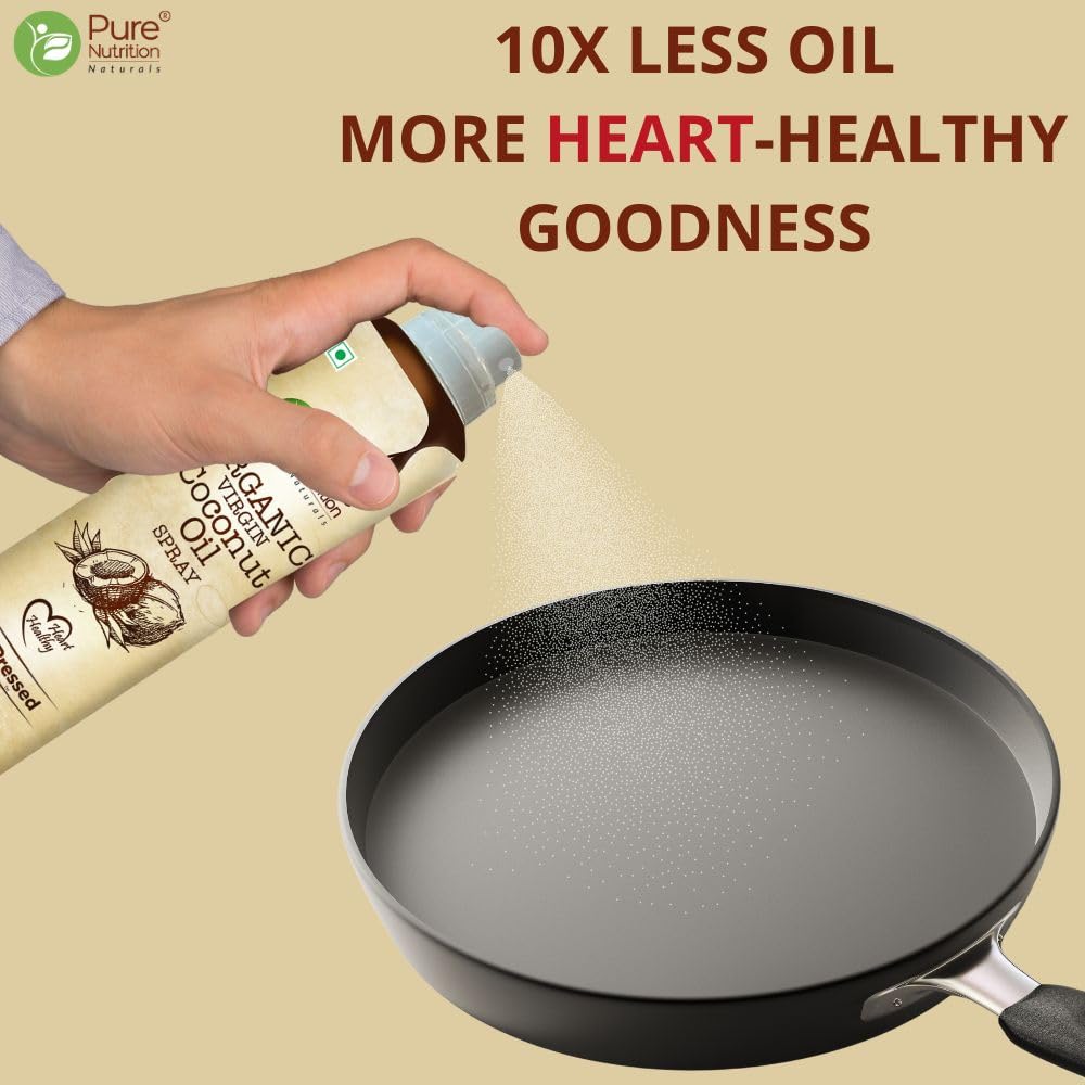 Pure Nutrition Organic Extra Virgin Coconut Oil Spray - 200ml | Pure, Edible & Cold Pressed | Ideal for Cooking, Baking & Salad Dressing | Non-GMO, Zero Cholesterol | Easy-to-Use Spray for Skin & Hair Care