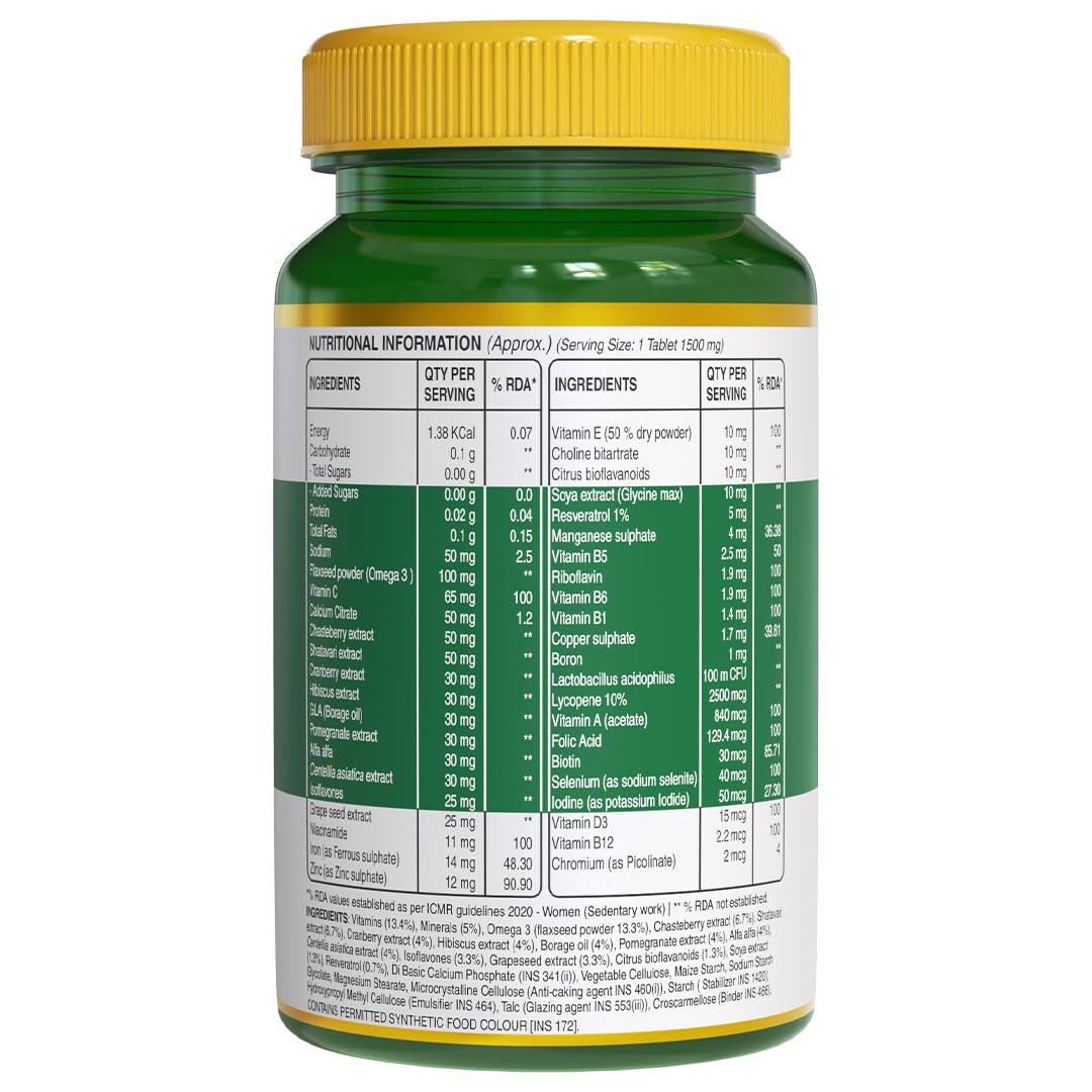 Pure Nutrition Multivitamin for Women 1500 mg Veg Tablet | For Healthy Bones & Immunity | Tablet