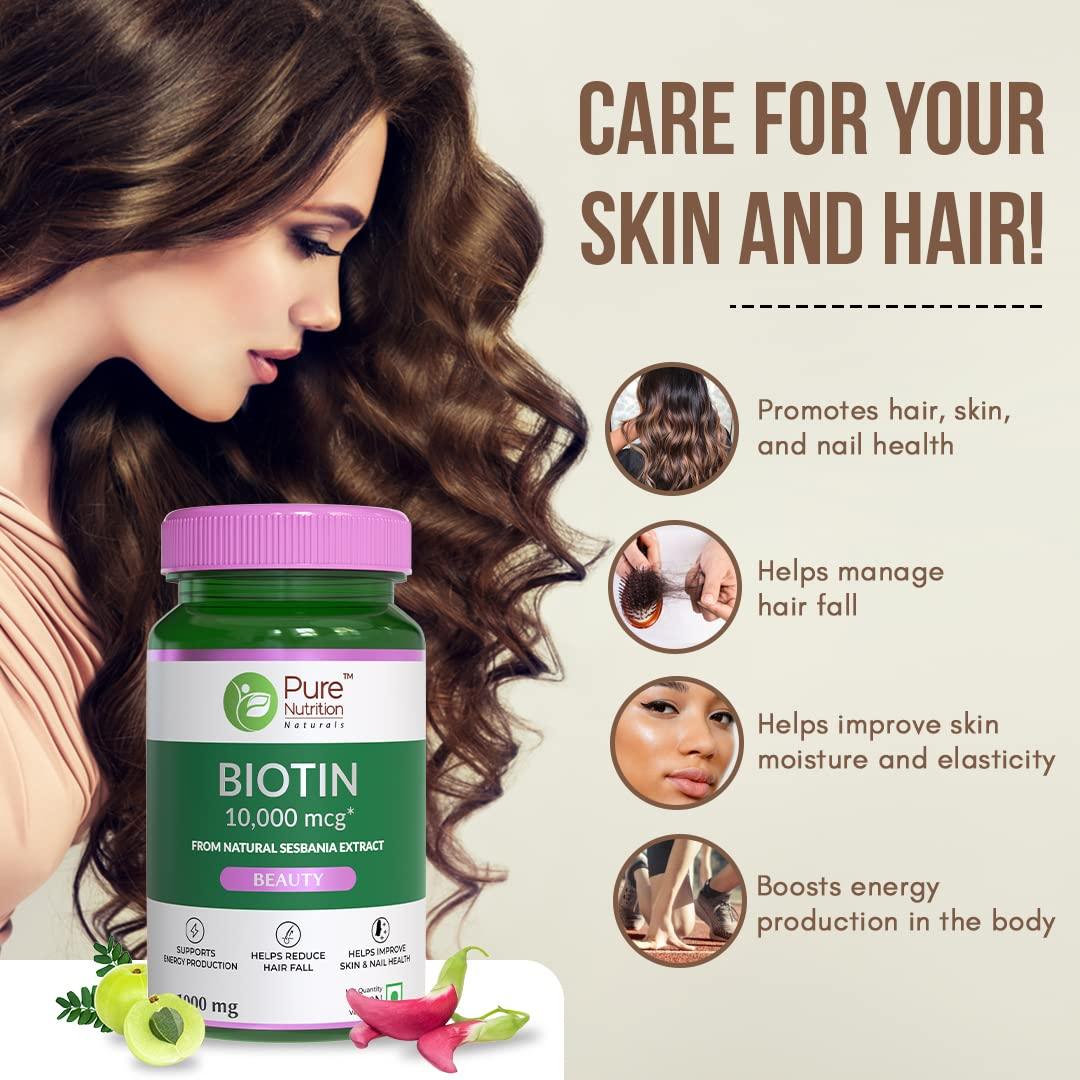 Pure Nutrition Biotin Tablet - with Sesbania, Bamboo Shoot, Moringa & Amla – Promotes Hair Growth, Glowing Skin, Strong Nails & Overall Wellness for Men & Women