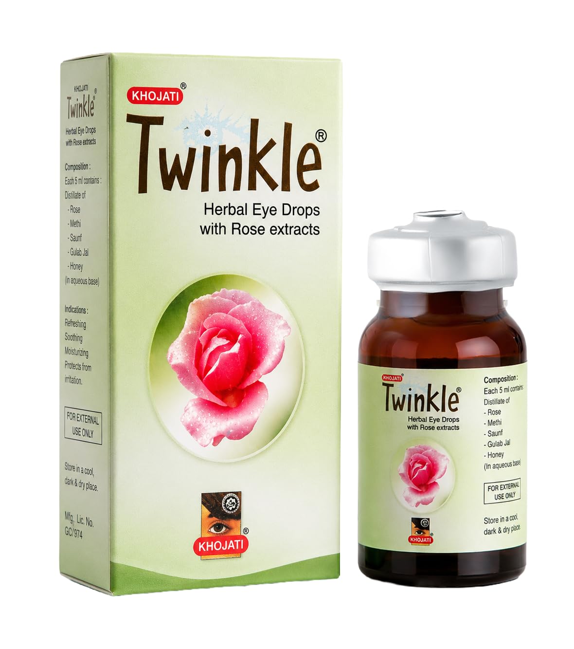 Khojati Twinkle Ayurvedic Eye Drops | Soothing, Cooling & Cleansing Eye Care | Chemical-Free | Pack of 4 (7 ml each)
