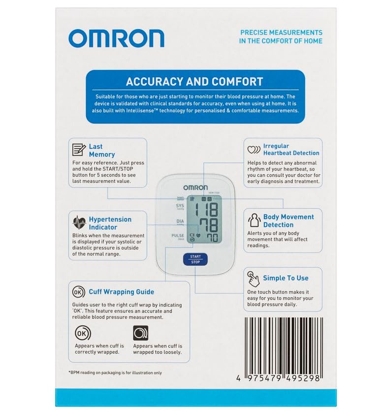 Omron HEM-7120 BP Monitor Fully Automatic Digital With Intellisense Technology For Most Accurate Measurement - Arm Circumference (22-32Cm)
