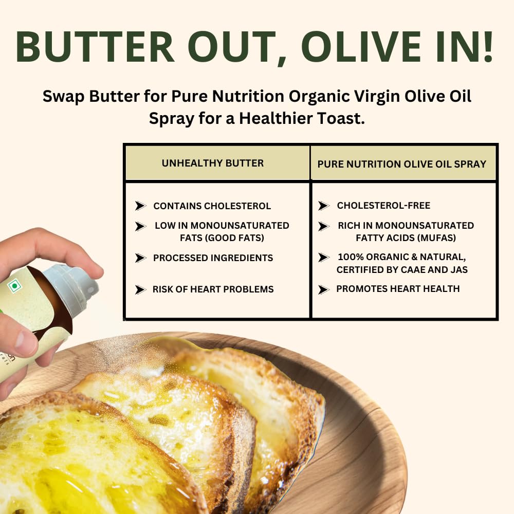 Pure Nutrition Combo Pack Of Virgin Coconut Oil & Virgin Olive Oil Spray - 200ml | 100% Organic | Low Calorie Cooking - 10X LESS Oil | For Coooking, Dressings, Baking & Air-Frying
