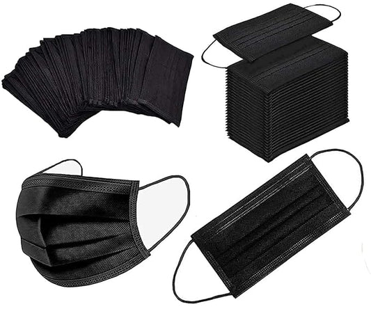 WELLSTAR Non Woven Fabric Surgical 3 Ply Disposable Face Mask with Nose Clip, Surgical Disposable Mask (Black, Pack of 10, Without Valve) for Unisex