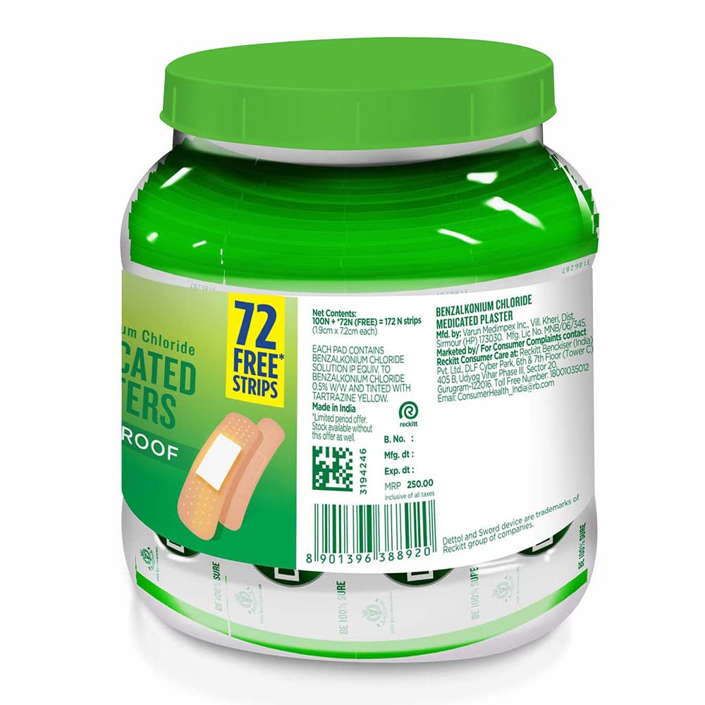 Dettol Medicated Plaster Washproof - (Jar of 172 plasters)